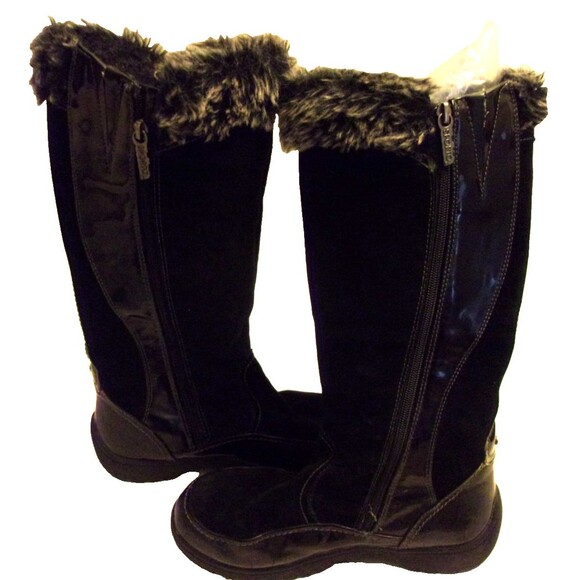 Sporto Knee High Leather Boots Sz. 8 Woven Sides Patent Accents Rubber Sole - Picture 4 of 9